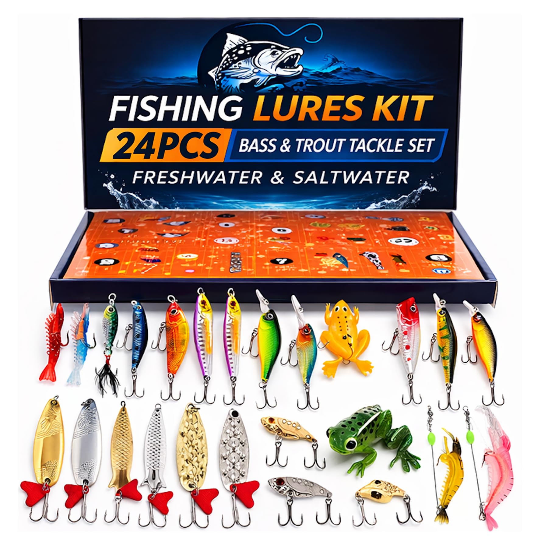 Fishing Lures Kit for Freshwater & Saltwater – Complete Fish Assorted Baits, Ideal Gift for Fishing Lovers, Kids & Adults