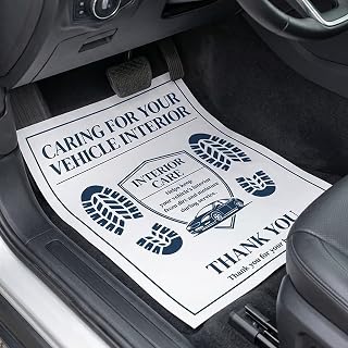 Disposable Paper Car Floor Mats, 50pcs 16x20 in, Professional Deep Blue Printed Waterproof Thank You Paper Mats for Car Detailing Use & Everyday Passenger Cars