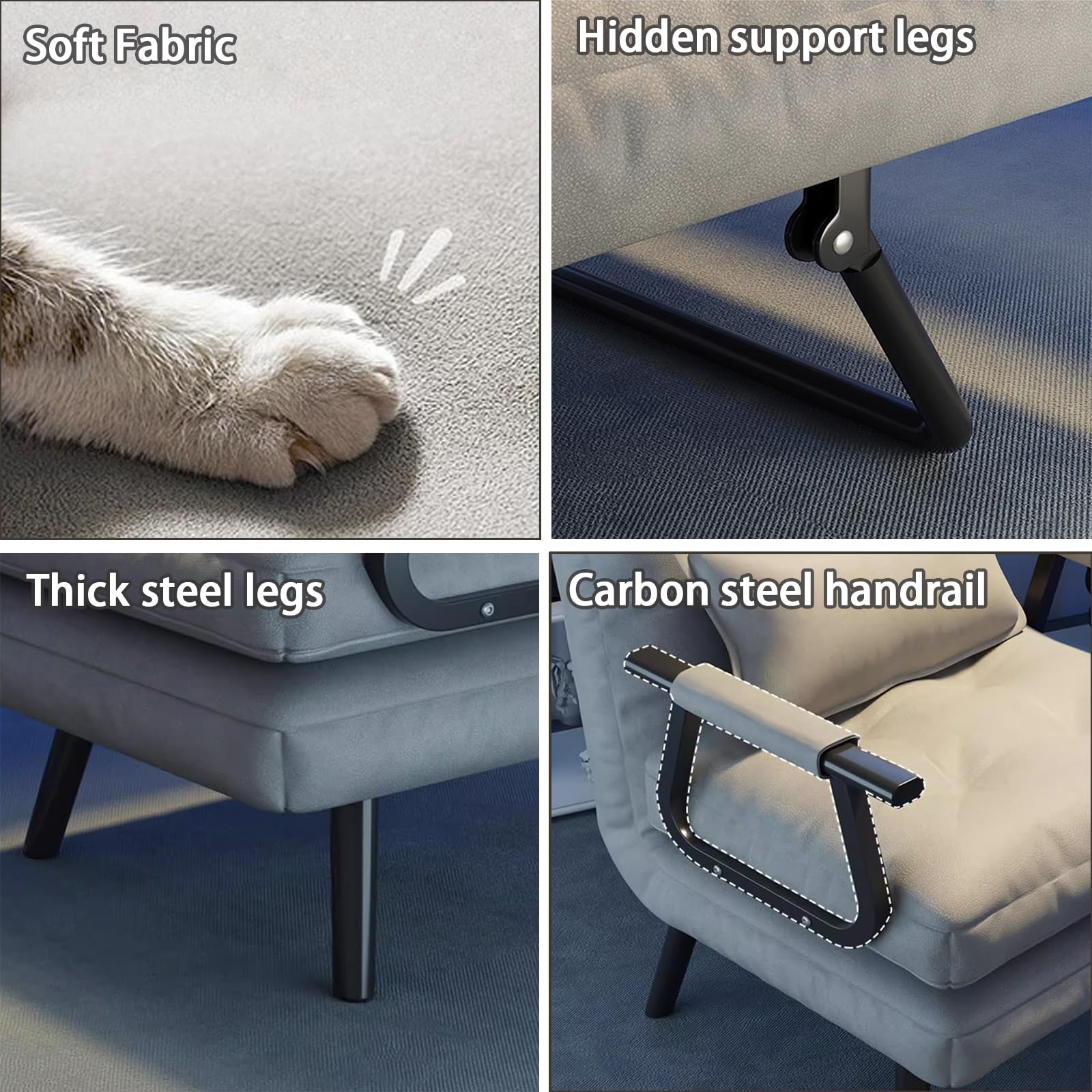 Schlafsessel mit Bettfunktion Recamiere mit Schlaffunktion Klappsofa mit 5-stufig Verstellbarer Rückenlehne, Bis 100kg Belastbar, Kleine Couches für Kleine Räume(55 * 180cm)