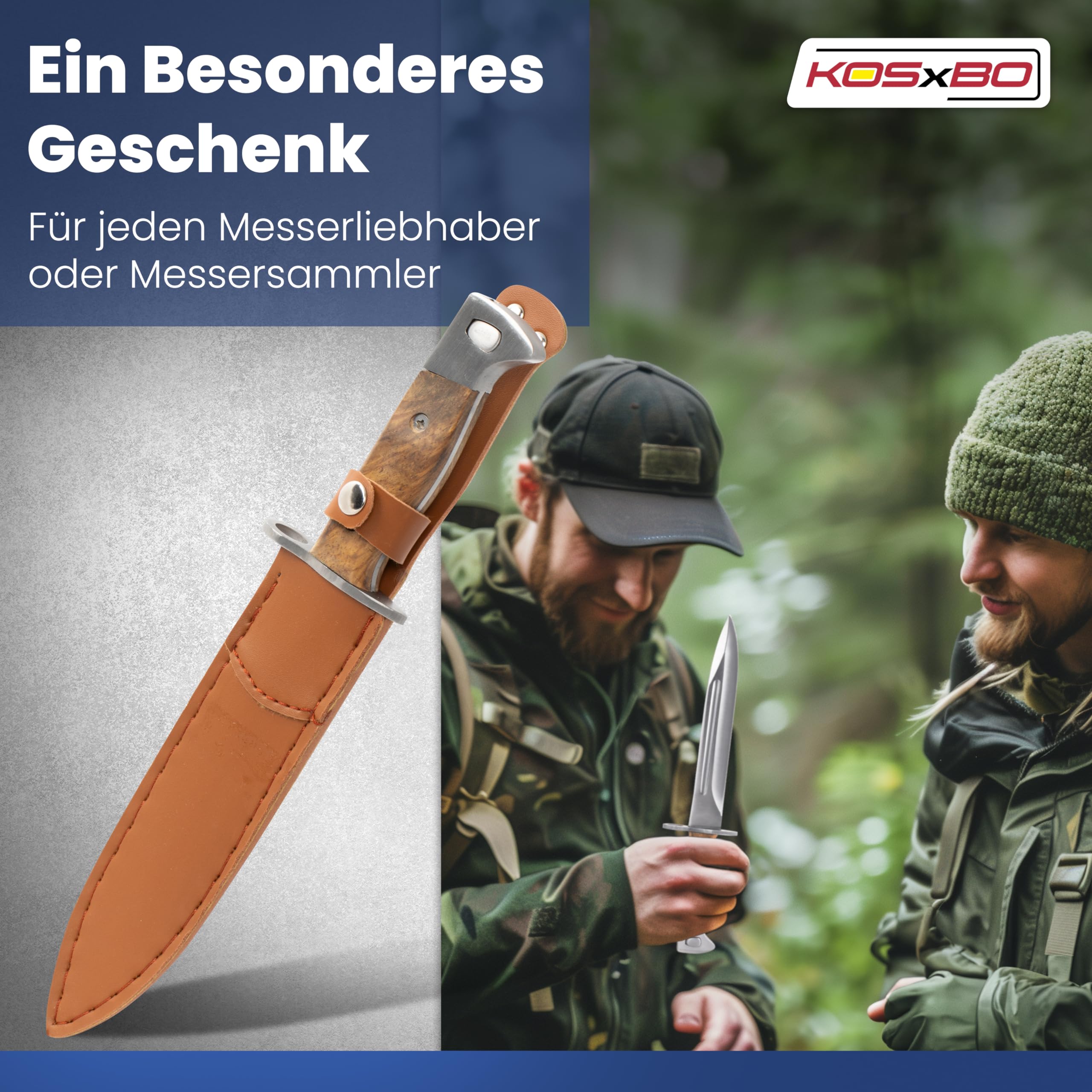 KOSxBO® AK UDSSR 47 Messer Bajonett inklusive Lederhülle Länge 31 cm AK Abfangmesser Jagd Angeln