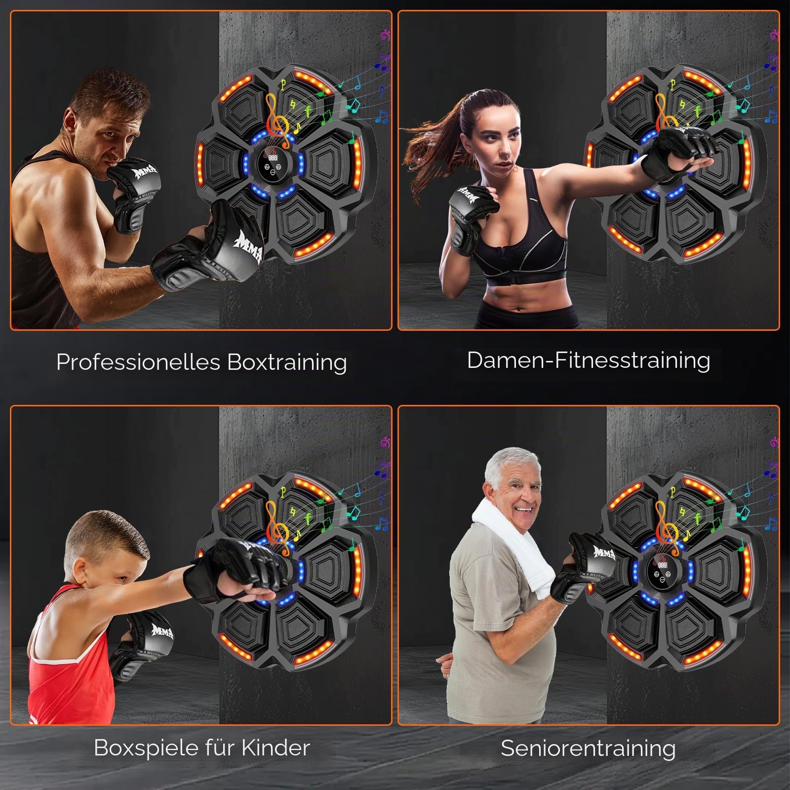 Music Boxing Machine für Erwachsene, 9 Geschwindigkeitsmodi, Musik-Boxmaschine Boxer mit Boxhandschuhen, LED Wand Schlagpolster mit Musik, unterstützt Bluetooth, Geschwindigkeitseinstellung