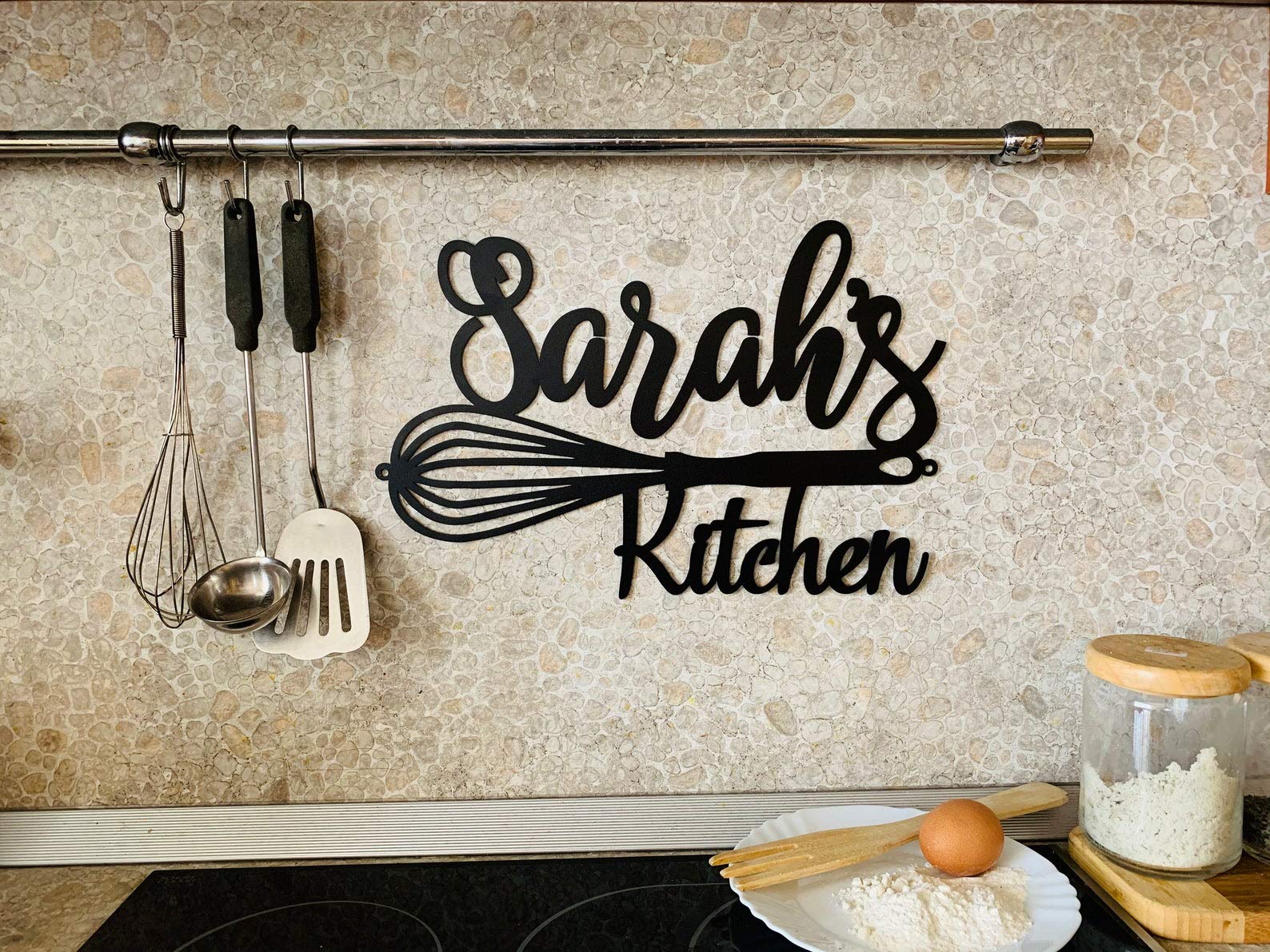 Personalized Metal Kitchen Sign - Custom Name Wall Art Decor - Housewarming or Mother's Day Gift - Mom's Kitchen, Grandma, Farmhouse, Chef Name Plaque