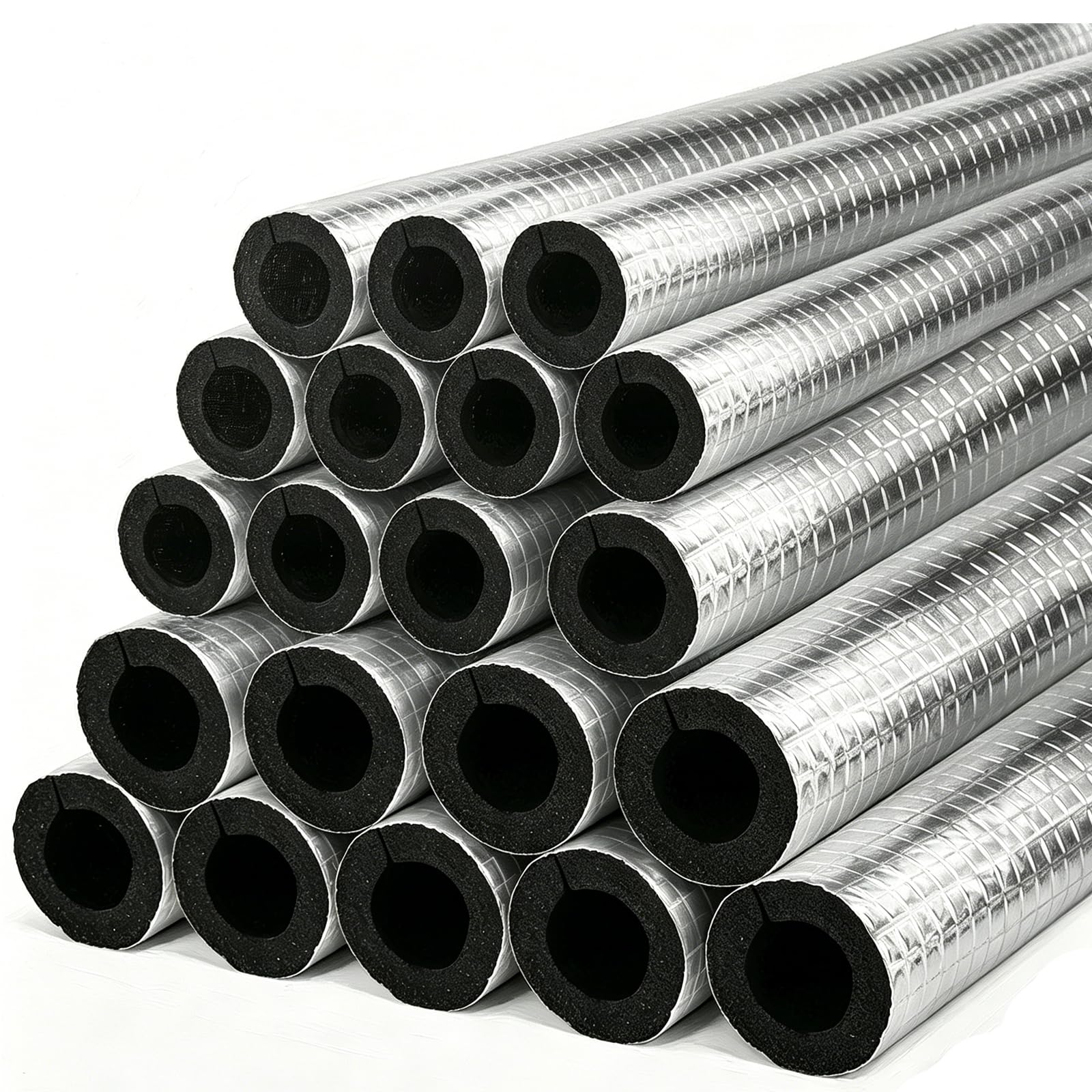 Lot de 20 tubes d'isolation en mousse auto-adhésifs en feuille d'aluminium pour robinet, tuyaux d'extérieur d'hiver, arroseurs, tuyaux de chauffe-eau, protection contre le gel (3 x 1,5 cm)