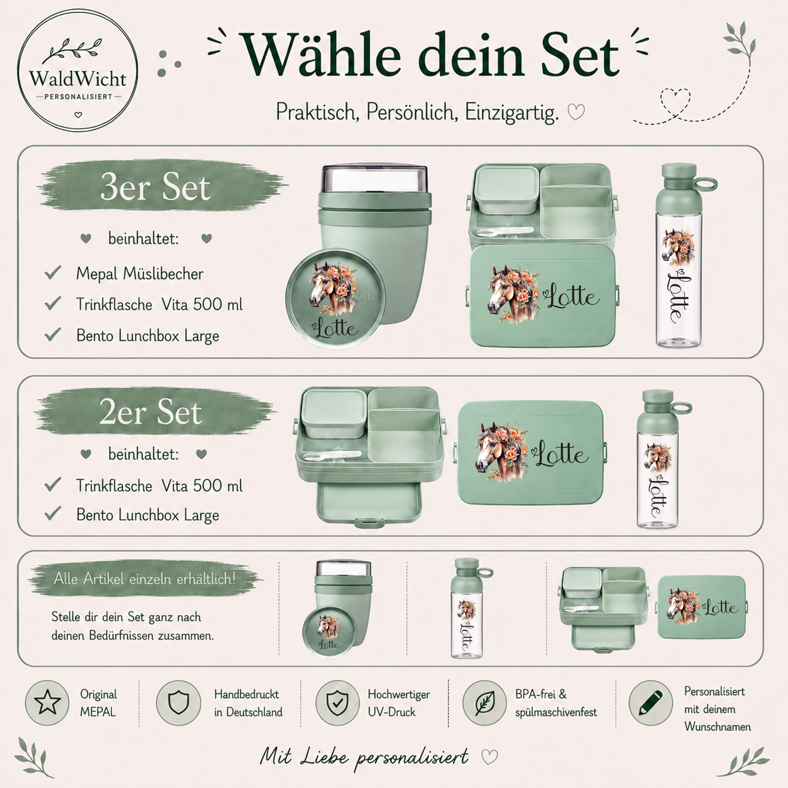Mepal Personalisierte Brotdose Trinkflasche | Zug Lokomotive Dampflock