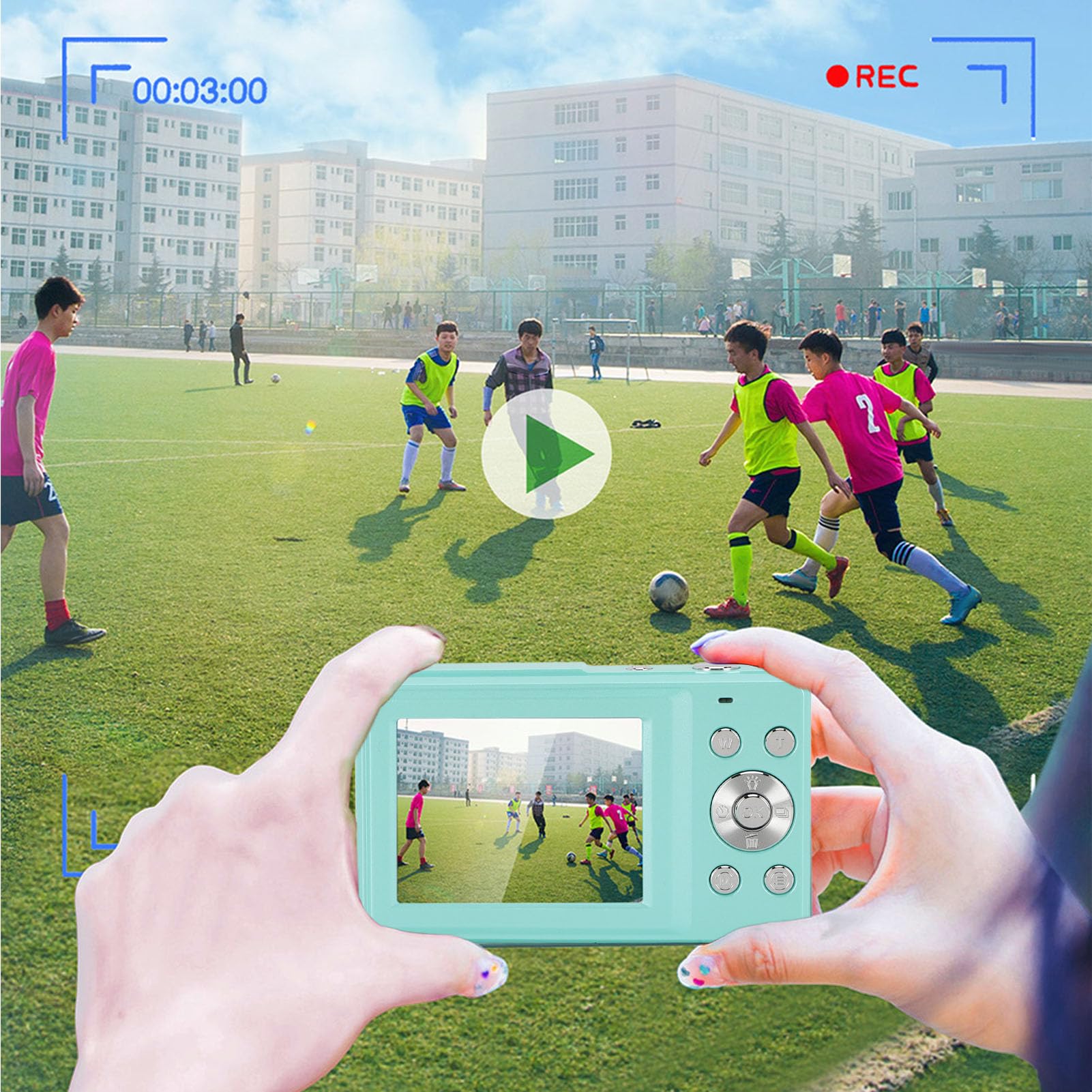 Fotocamera Digitale, Sensore CMOS, Zoom 16x, Fotocamera Digitale Compatta da Viaggio per Adolescenti (GREEN)