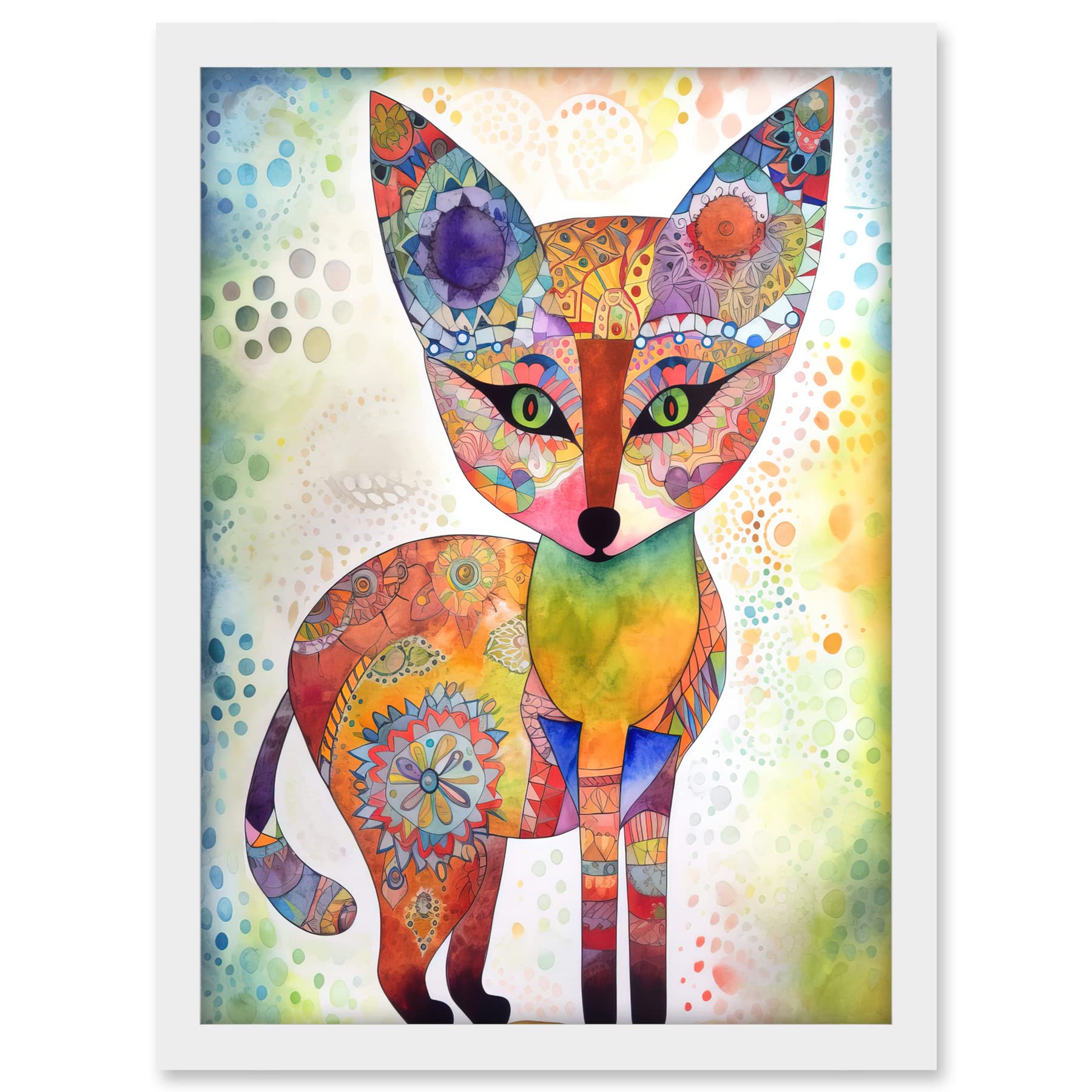 Artery8 Fox Folk Art Watercolour Painting Artwork Framed A3 Wall Art Print