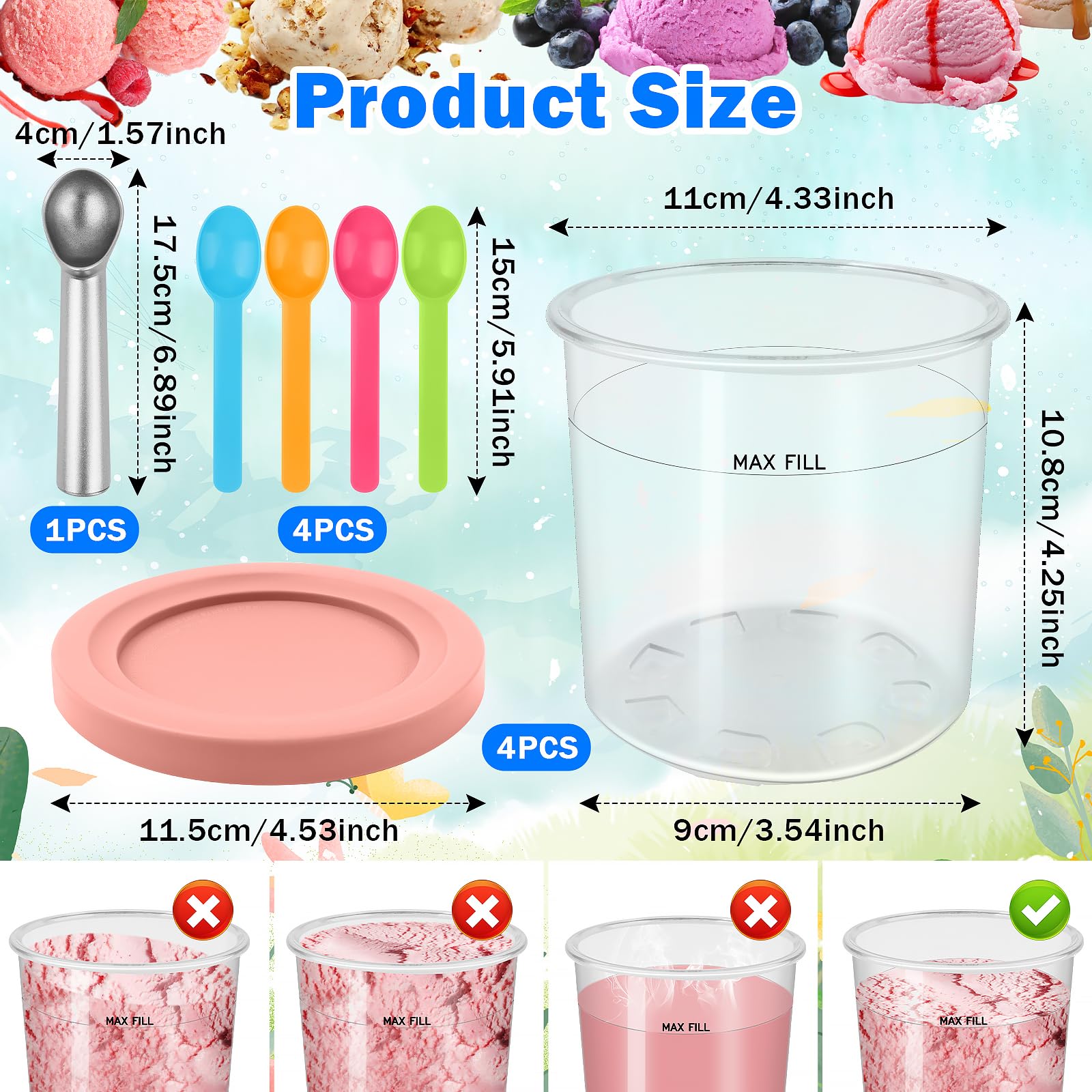 4 Pcs Ice Cream Tubs for creami Ninja NC300UK, NC301, CN301CO Series - BPA-Free & Dishwasher Safe Creami Pint Containers with Spoons - Image 2