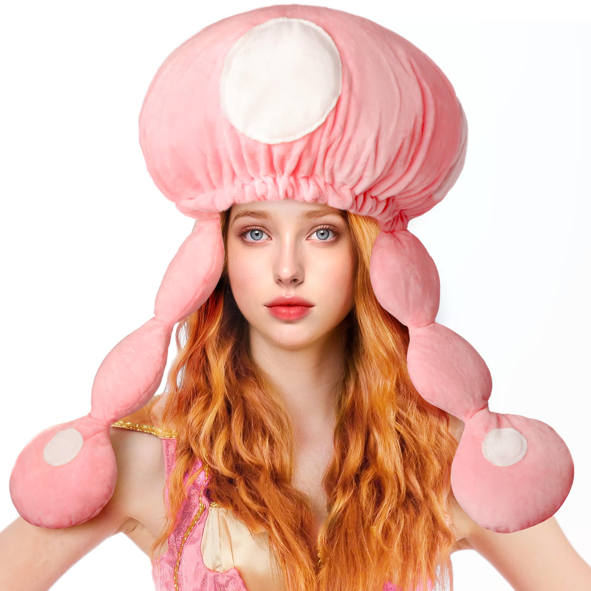 Farochy Halloween Mushroom Hat Adult Mushroom Hats for Women Pink White Spotted Mushroom Hats Cosplay