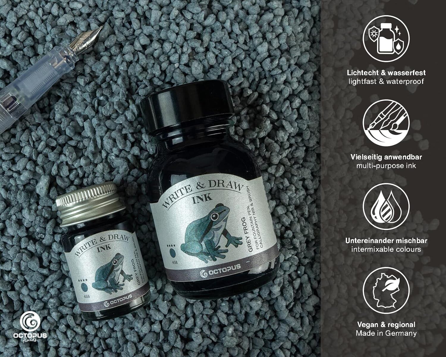 Octopus Write & Draw Waterproof Fountain Pen Ink - Grey, 50ml