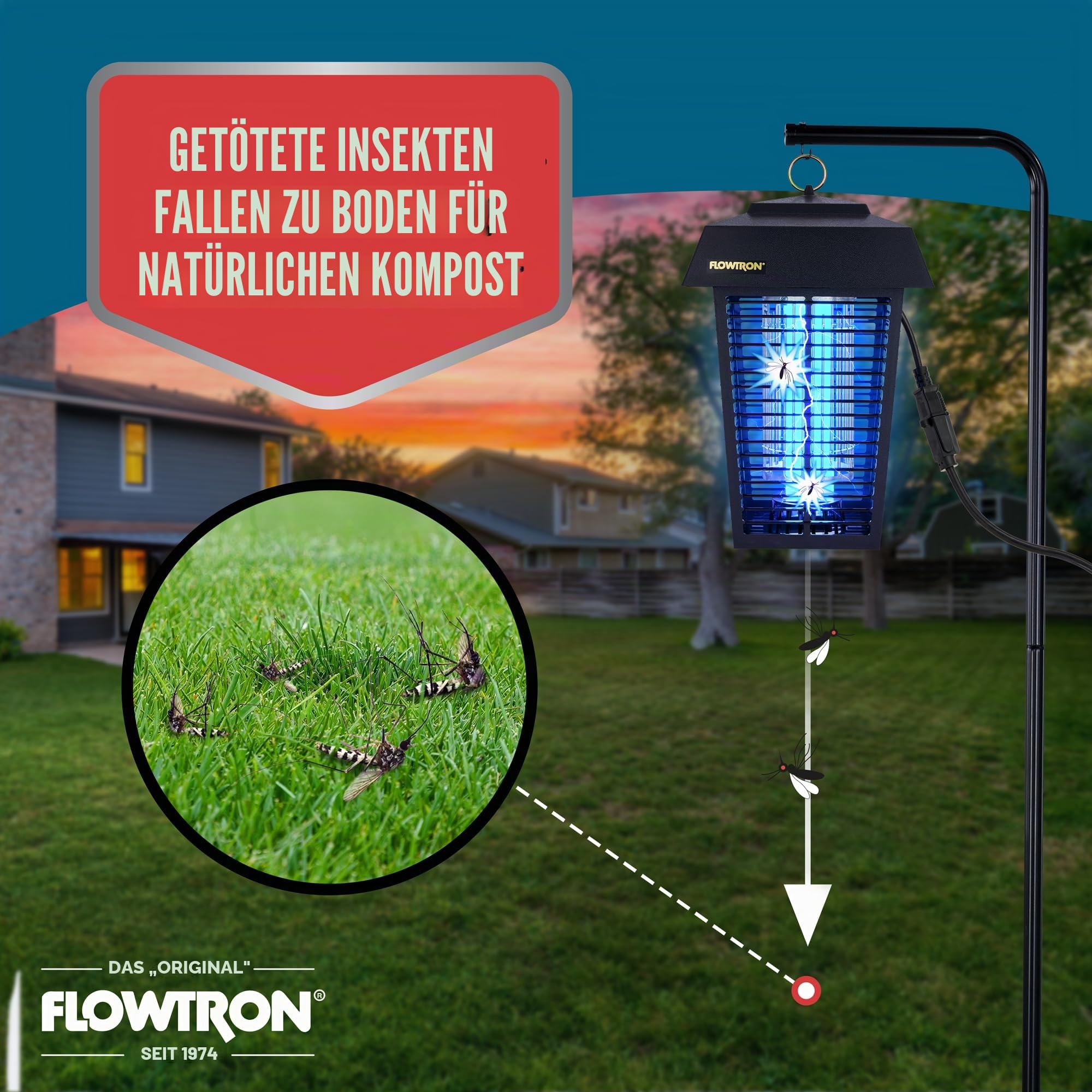 Flowtron Insektenvernichter, 1 Hektar Außenabdeckung mit leistungsstarker 40-W-Glühbirne und 5600 V sofortiges Tötungsgitter, elektrischer Insekten-, Fliegen- und Mückenvernichter, hergestellt in den