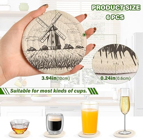 Miniatura 3 de Coasters Set with Holder 6 Pack Cup Coasters for Table Table Coasters Posavasos para Mesa Country Windmill