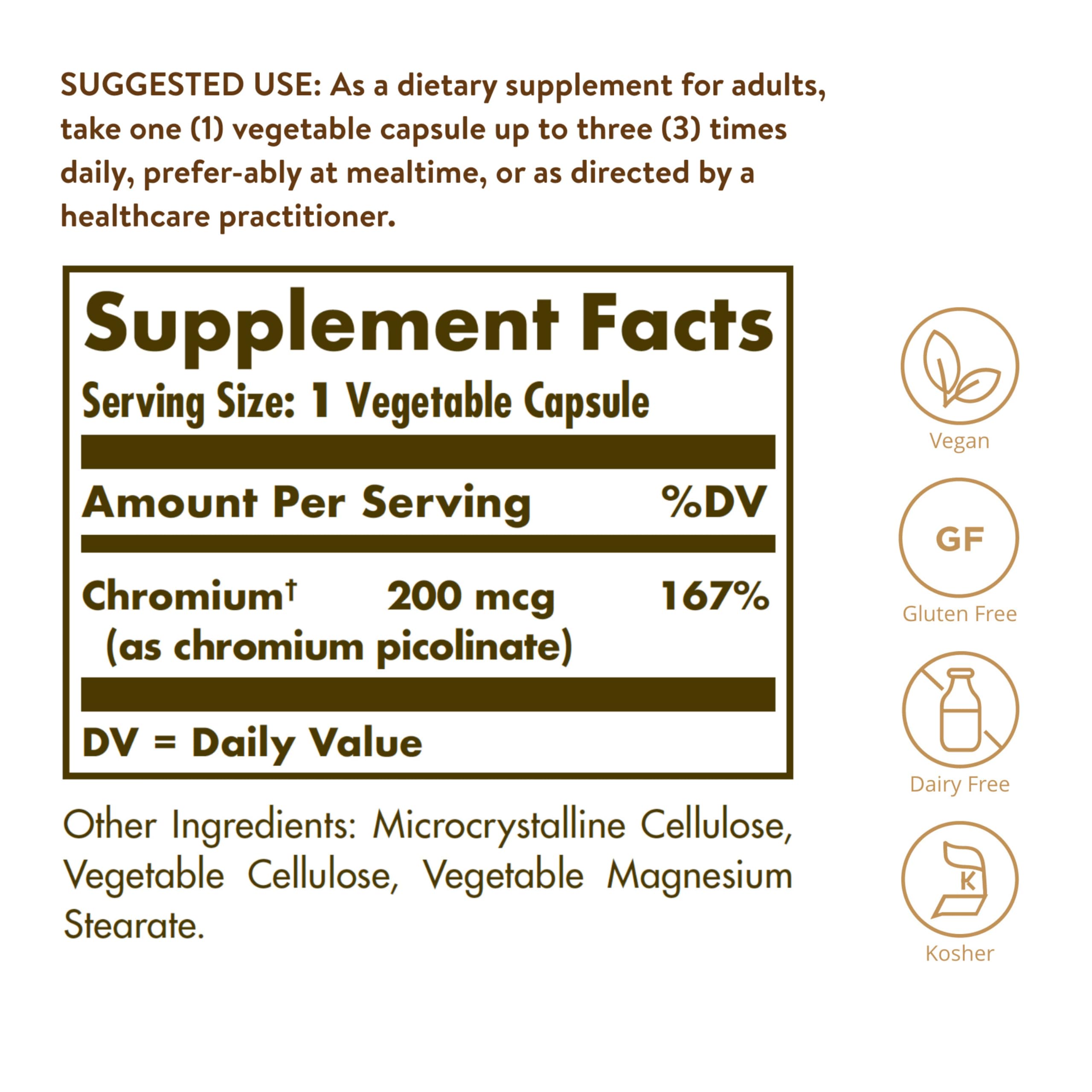 Solgar Chromium Picolinate 200 mcg, 180 Vegetable Capsules - Gluten Free — Amazon image 2