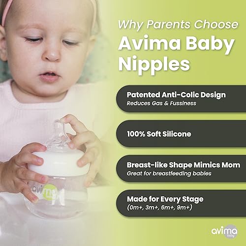 Miniatura 2 de Avima Pezones anticólicos para biberones de cuello ancho, pezones de silicona como pechugas  recién nacido de 0 a 3 meses o más, flujo lento, nivel