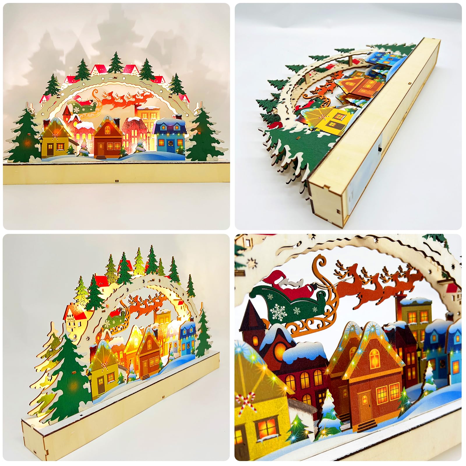 Luci di Natale Scene Festive in Legno Luci per Ponti di Natalizio Villaggio di Natale Luci LED Nelle Casette Lampada LED Decorazione Natalizia Scena di Neve Invernale di Strada Illuminata per Finestre