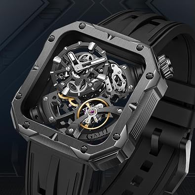 Automatic Square Skeleton Watch for Men, Mechanical
