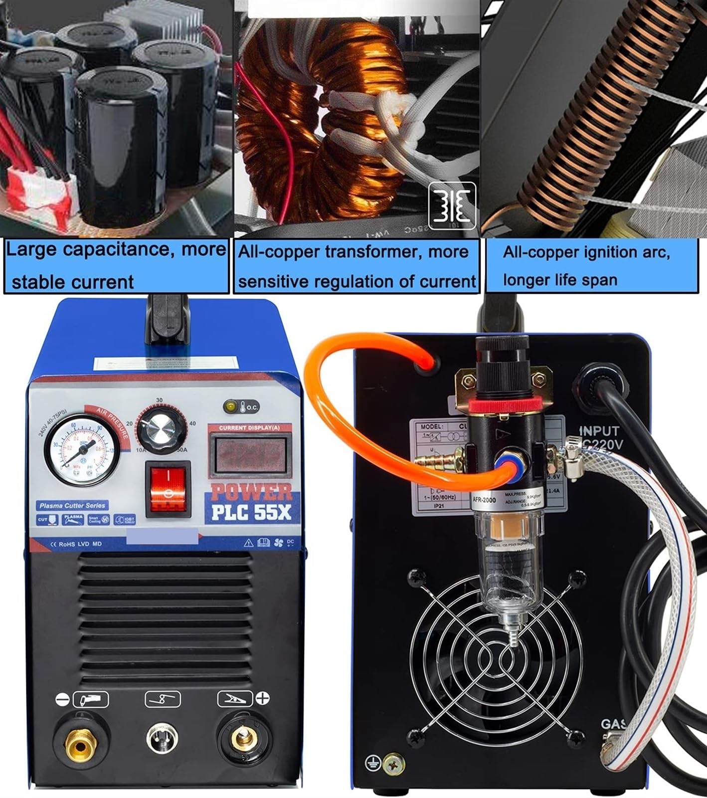 Przecinarka plazmowa CNC Przecinarka plazmowa IGBT PLC55 50A Falownik DC o innej częstotliwości Elektryczna cyfrowa maszyna do cięcia plazmowego powietrza 220 1/2 cala Czysta