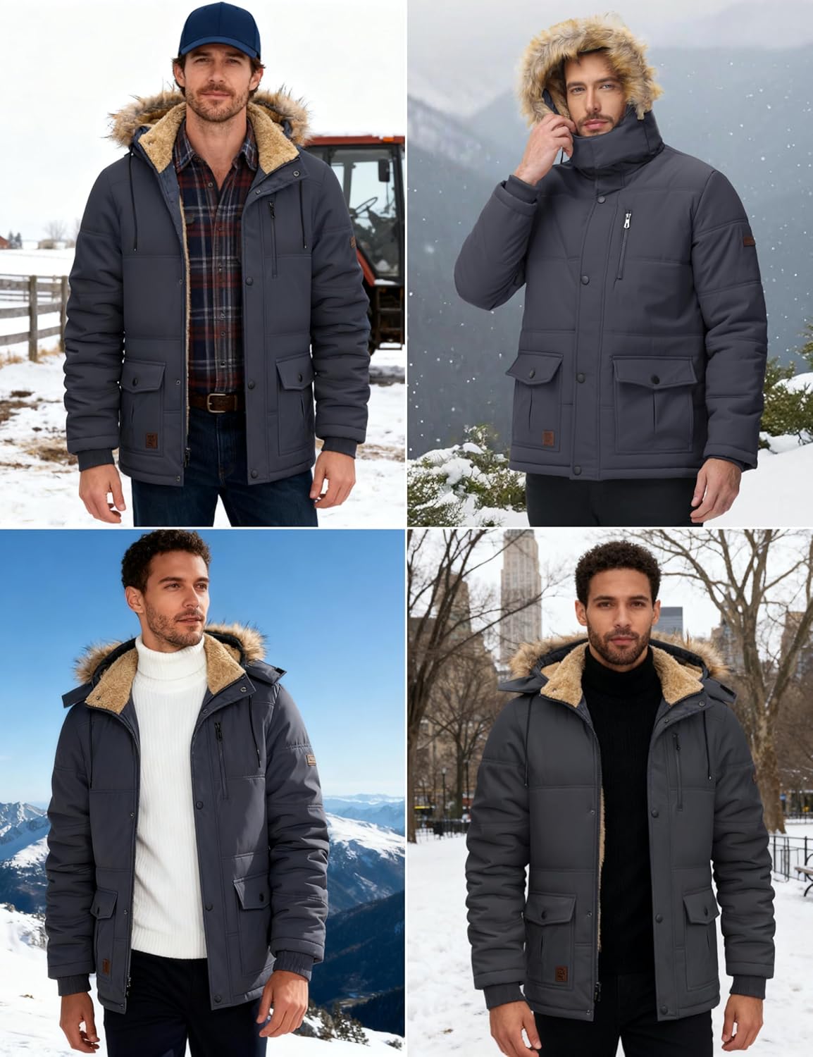 Cotrasen Men’s Winter Jacket Hoodie Thicken Warm Fleece Lined Water Repellent Windproof Parka Winter Coat - Image 2