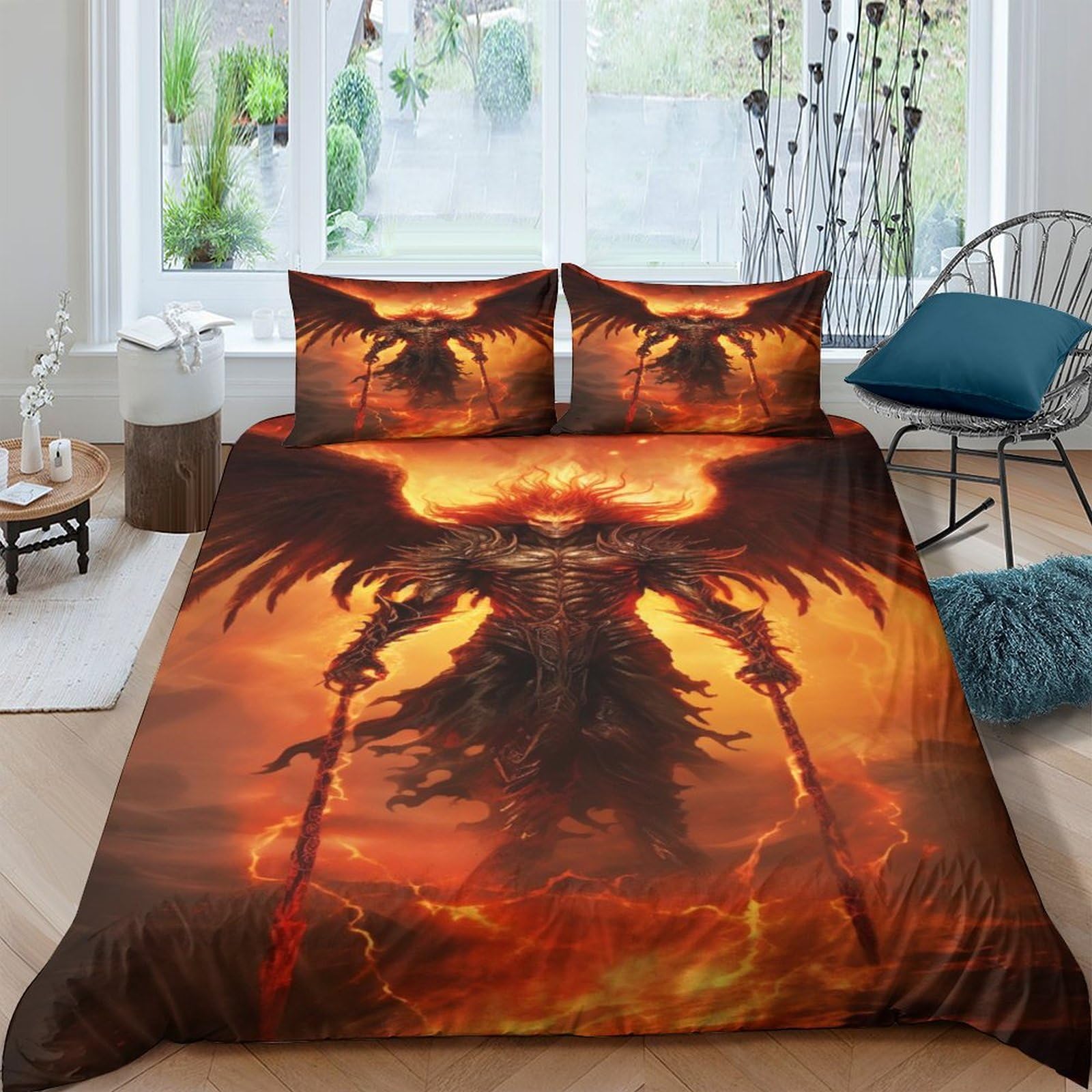 Housse de couette Diable 3D gothique parure de lit microfibre 220x240cm taie d'oreiller grand lit