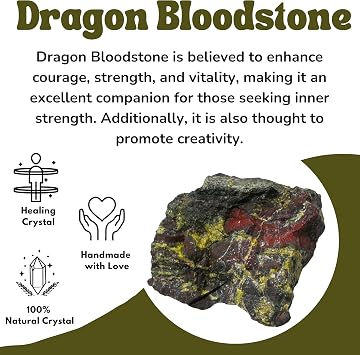 Amazing Gemstone Dragon Bloodstone Raw Crystals and Healing Stones, Natural Rocks For Tumbling - DIY Raw Stones And Crystals (1 Piece)