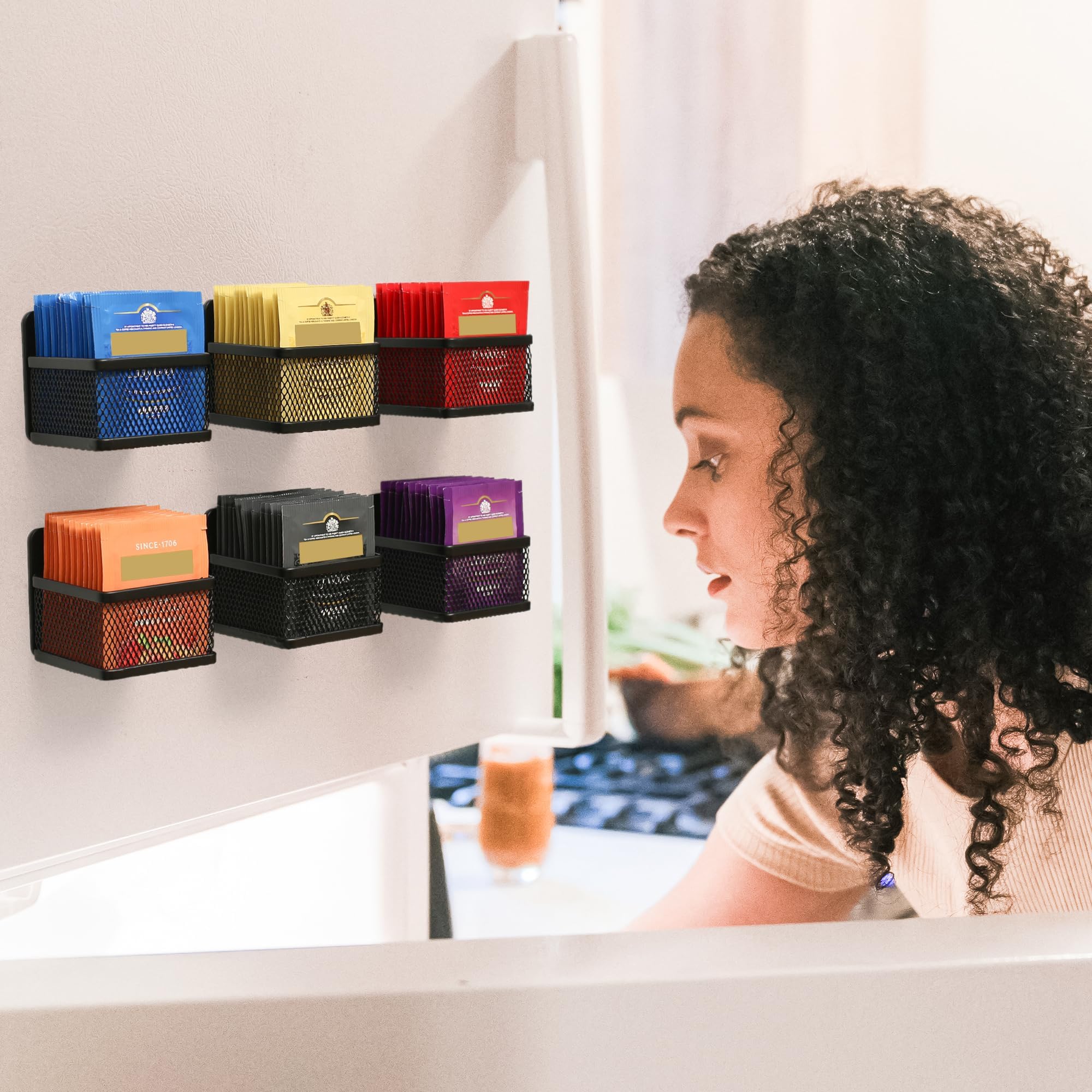 Magnetischer Teebeutelorganizer, 6-teiliges Tee-Organizer aus Metall und Aufbewahrung für Kühlschrank, Theke oder Küchenregal, ideales Tee-Geschenk für Teeliebhaber