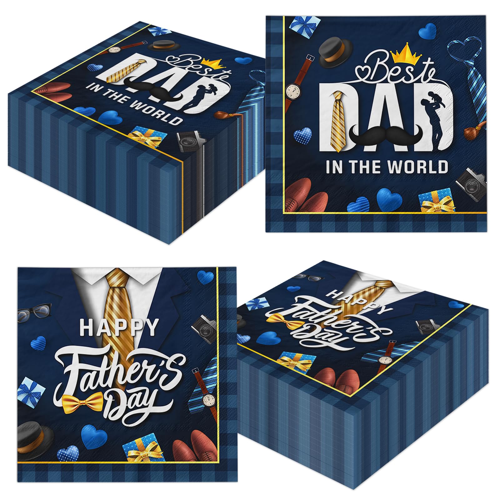 48Pcs Fathers Day Napkins Paper Happy Father's Day Napkins Fathers Day Decorations for Best Dad Ever I Love Dad Birthday Party Dinner Kitchen Bathroom