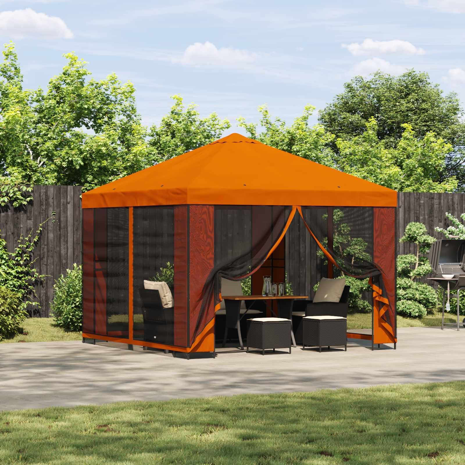 Pavillon 3 x 3 m Orange en Polyester 190 GSM et Acier Robuste pour Jardin terrasse extérieur avec Toit résistant à l'eau Ventilation à Deux Niveaux, abri Ombre Pluie Protection Polyvalente