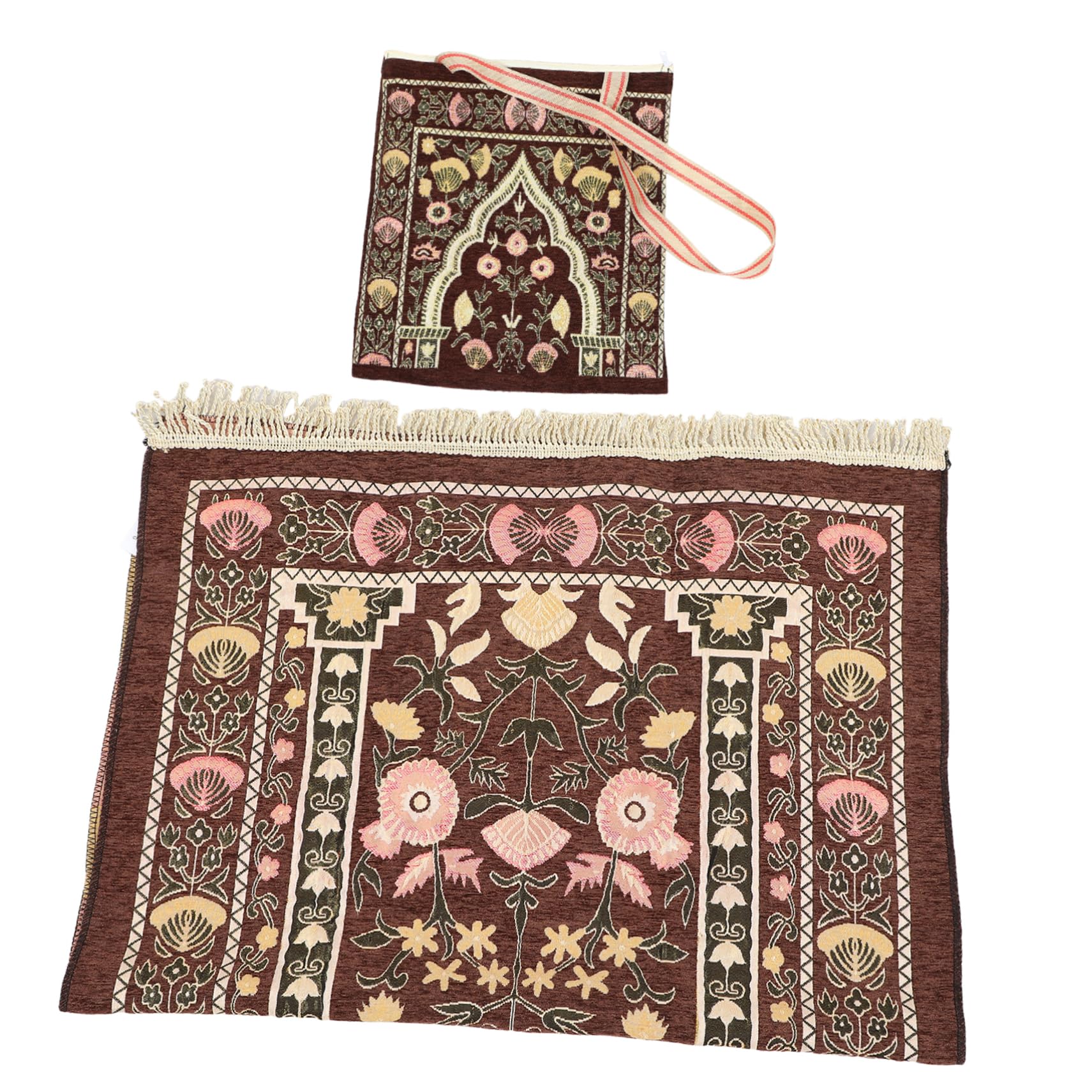 Tapis de prière islamique rembourré avec pompon pour vos voyages sereins