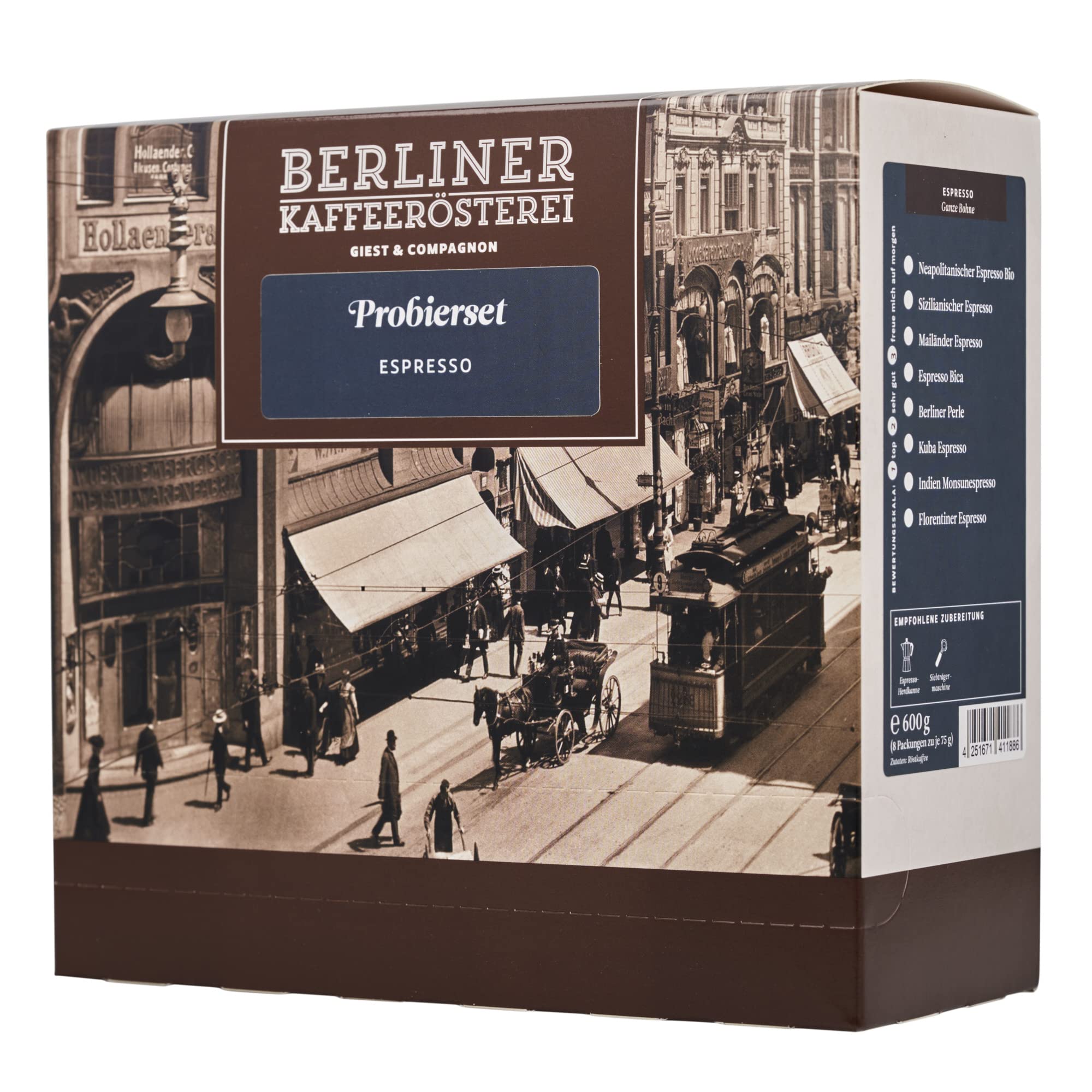 BERLINER KAFFEERÖSTEREI GIEST & COMPAGNON® Espresso Probierset 8x75g ganze Bohne Kaffeebohnen