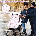 Car Seat Cover Baby, HNHUAMING Infant Car Seat Covers Canopy for Baby Girl Boy, Cozy & Windproof Unicorn Newborn Carseat Covers Minky Dot Backing Stroller Cover with Breathable Mesh Window, Rainbow