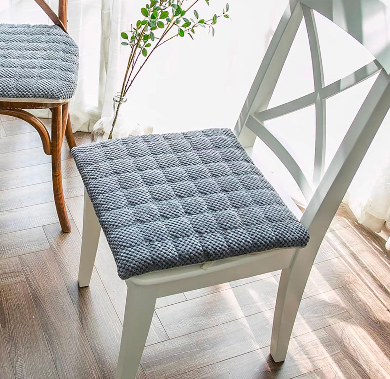 MGEMJMJ Chair Cushions With Ties, Chair Pad For Kitchen Chair With Removable Cover, Non Slip Seat Cushions For Dining Chair, Durable Chair Pads Washable(Size:50x50cm(20x20inch),Color:grey)