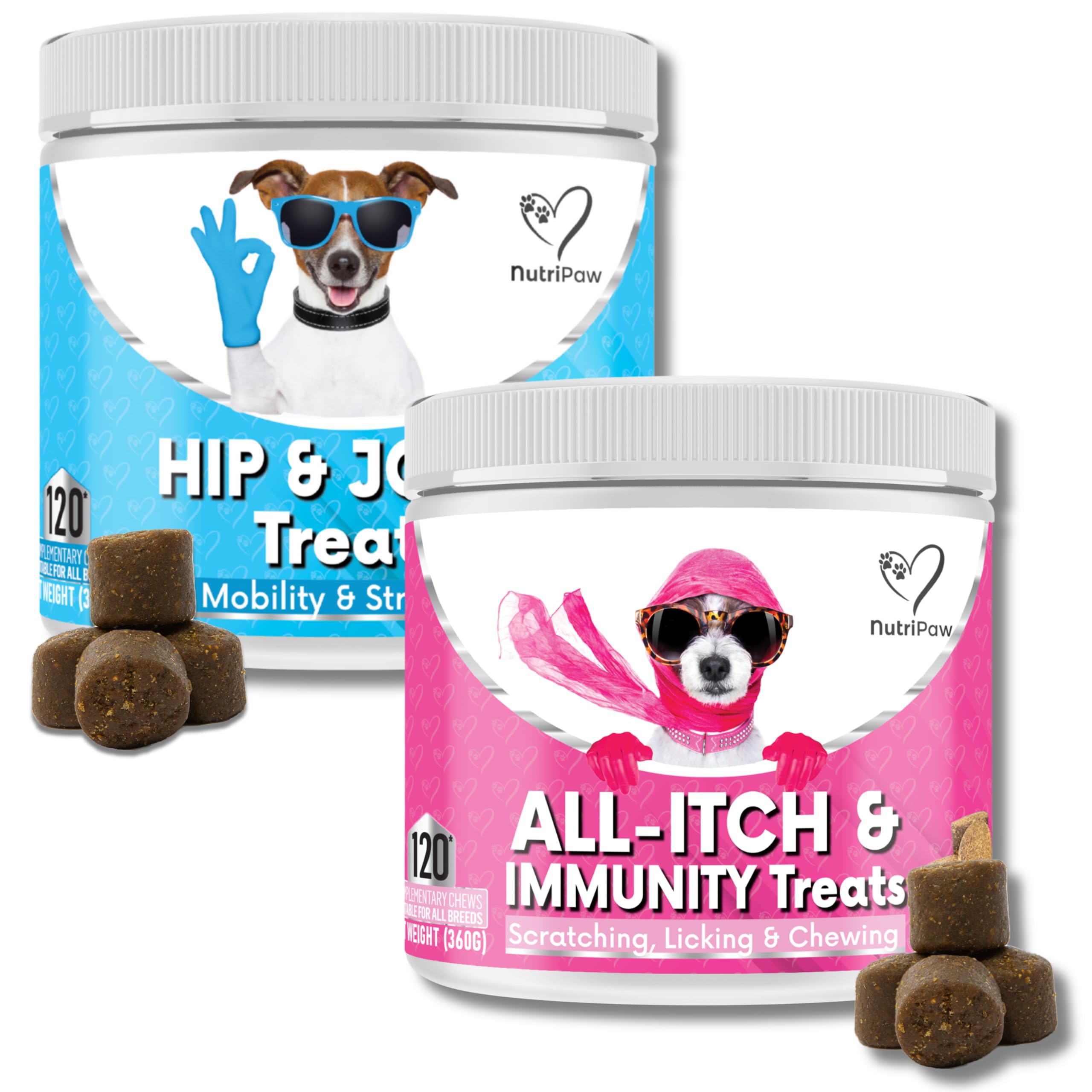 NutriPaw All-Itch & Immunity/Joint Bundle - Soft Chews To Soothe Itchy, Sensitive Paws, Eyes, Ears, Skin - Support Mobility, Flexibility, Strength & Maintain Joint Health - Great for all dogs