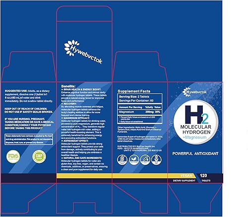 Miniatura 8 de Hywebrvctok - Tabletas de agua de hidrógeno con magnesio, 8 PPM H2 tabletas de hidrógeno molecular para agua potable, rico en antioxidantes, apoya
