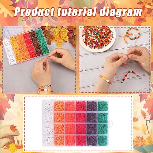 Miniatura 4 de Augshy 4200 cuentas de arcilla de otoño de Acción de Gracias, de vinilo, Heishi, planas, redondas, espaciadoras de polímero para hacer joyas,