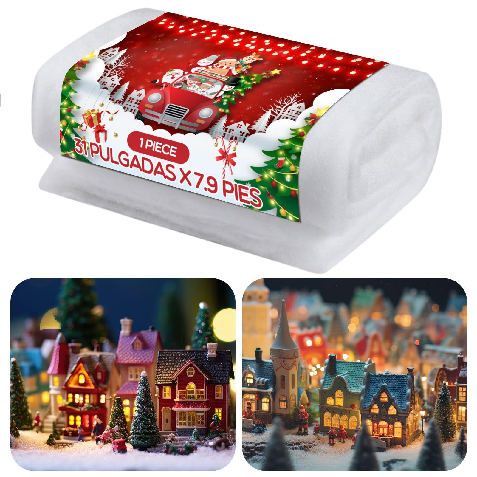 BBTO Large Christmas Fake Snow Blanket 1 Sheet, 2.6 x 7.9 Feet White Artificial Snow Roll Sheet Decorations for Christmas Fluffy Village Accessories