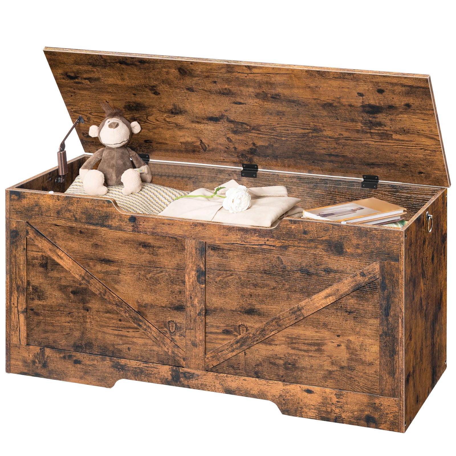 HOOBRO Caja de Juguetes, Banco de Almacenamiento, Taburete de Almacenamiento con Mecanismo de Bloqueo, Robusto, Armario de Madera, Fácil de Montar, Crudo EBF772CW01