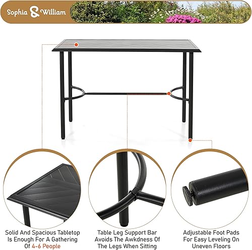 Miniatura 32 de Sophia & William Juego de 5 piezas de mesa de comedor y sillas de patio al aire libre, juego de muebles de 4 taburetes giratorios con cojín rojo y 1