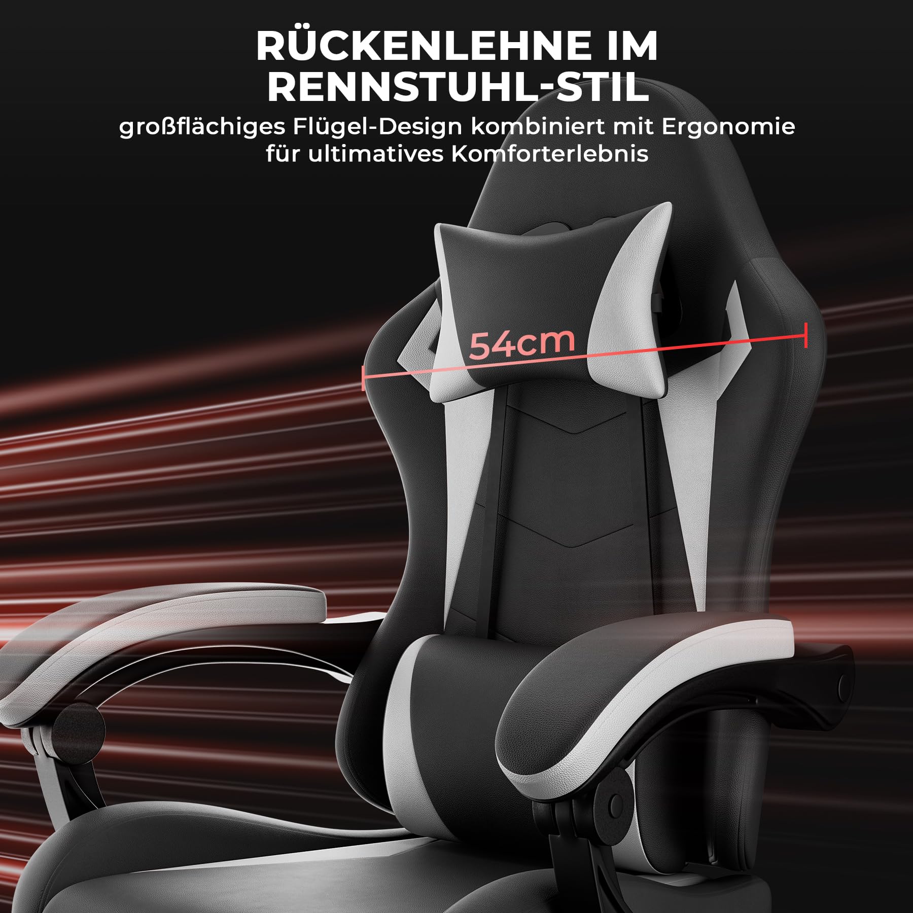 Fotel gamingowy, ergonomiczny fotel gamingowy z podparciem lędźwiowym, oddychająca skóra poliuretanowa, wygodne krzesło komputerowe, obciążenie 200 kg, wysokość siedziska i oparcie regulowane