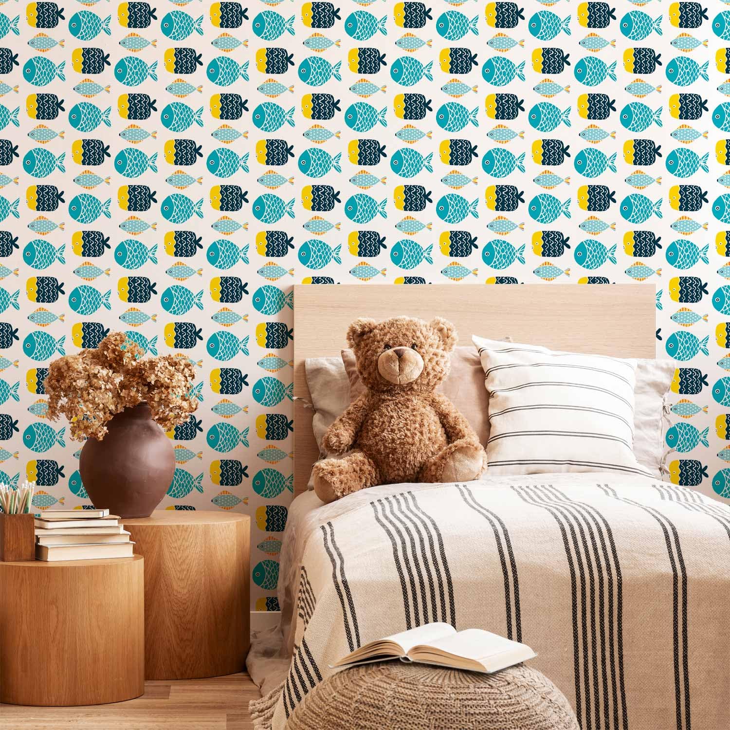 artgeist Wallpaper Kindergarten 20x394 in - 3D Non-Woven Wall Mural Premium Print Fleece Picture Image Design Home Decor Animals Fish Colorful for Children g-B-0169-j-a