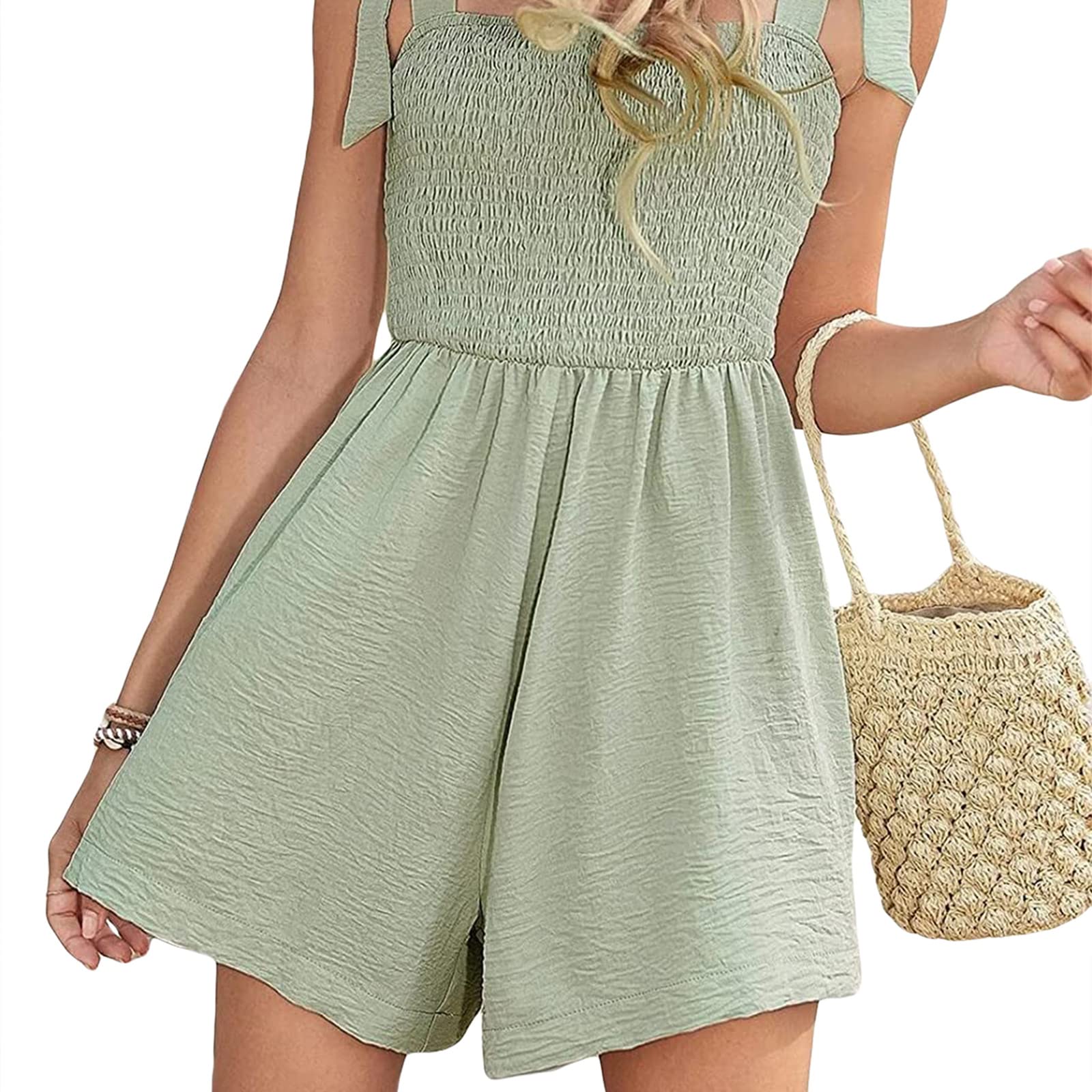 Barboteuse d'été sans manches taille haute pour femme, Vert, S