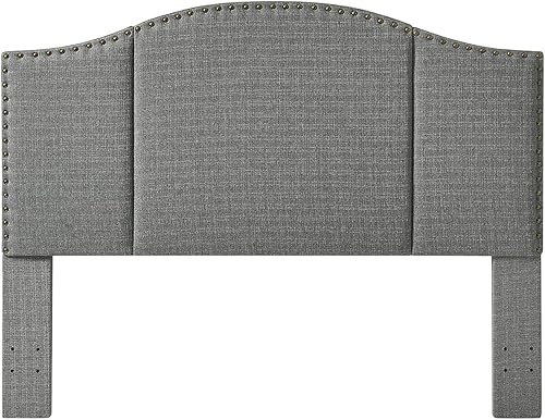 Miniatura 3 de 24KF Cabecera capitoneada tapizada en lino del siglo Medio con cabezas de clavos de latón antiguo, cabecera Queen  Matrimonial, color granito