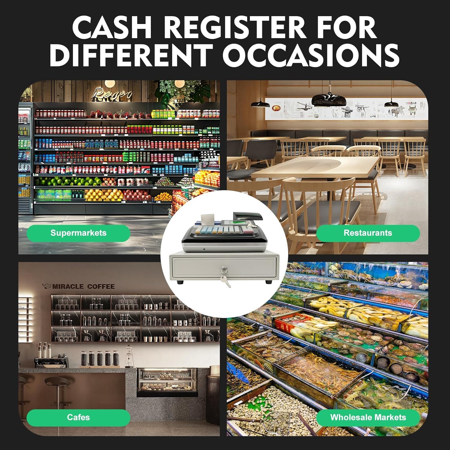 Caja registradora electrónica, versión inglesa con cajón de efectivo, 48 teclas, doble pantalla LED, caja registradora, varios métodos de pago, caja registradora electrónica para restaurantes