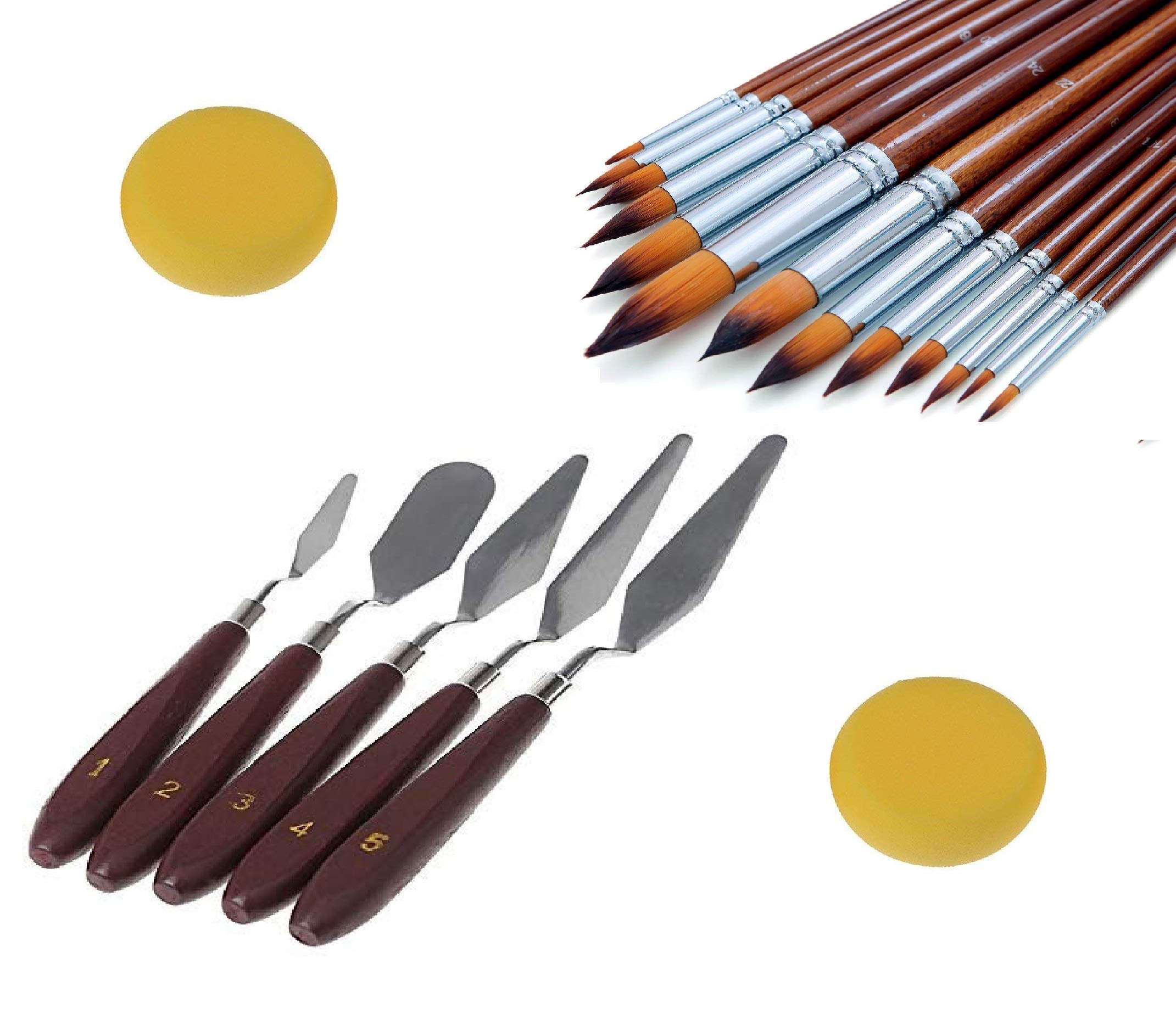 ArtBee® ArtBee Painting Brushes Set for Acrylic, Oil and Watercolor Painting (Round Brushes and Painting Knife with Sponge-Set of 15)