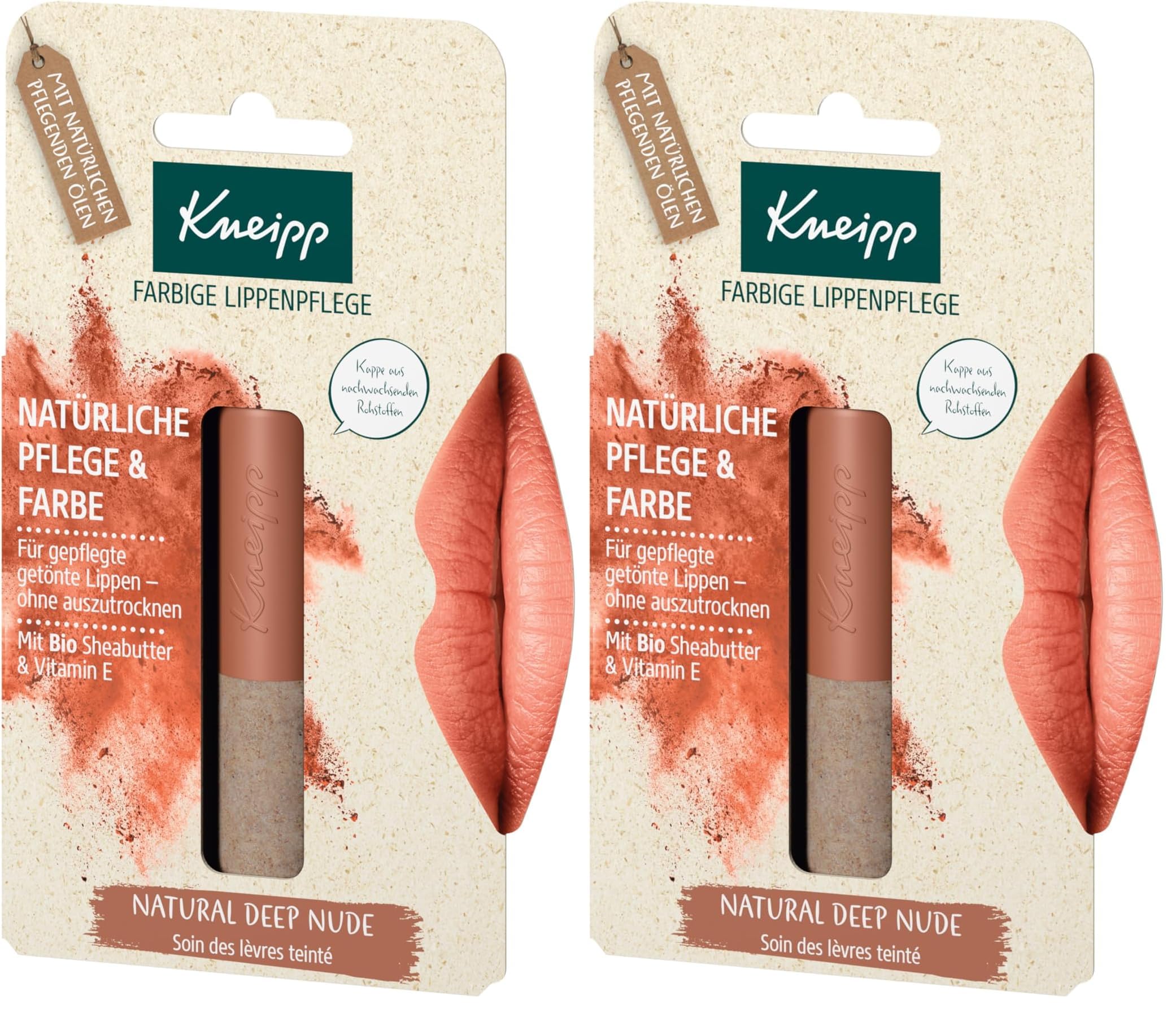 Kneipp Farbige Lippenpflege Natural Deep Nude, natürliche Pflege & Farbe für gepflegte getönte Lippen 3,5 g (Packung mit 2)