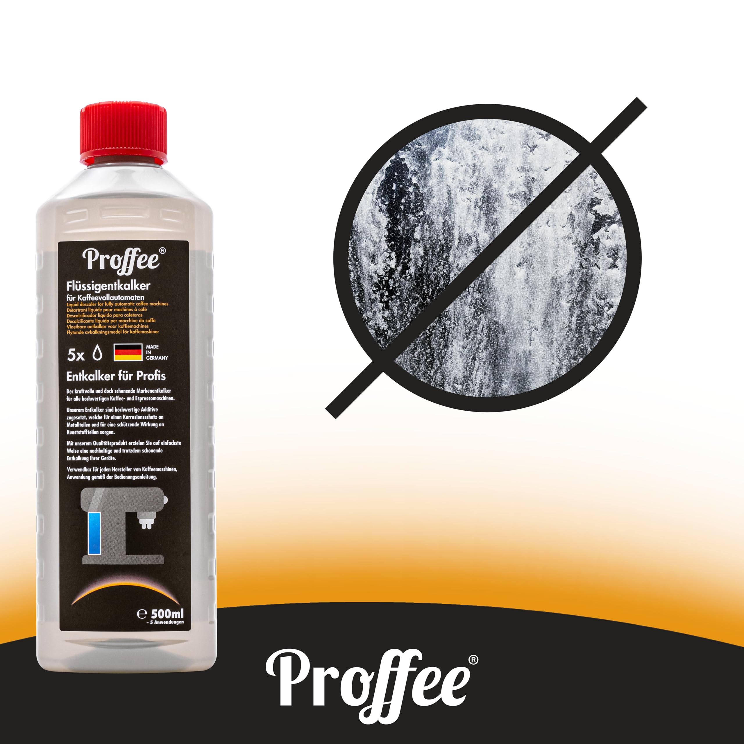 Proffee Entkalker | 20x 500ml flüssiges Konzentrat für Kaffeevollautomaten | Für Espresso- & Filterkaffeemaschinen, Wasserkocher & Teekocher; flüssiges Konzentrat | Made in Germany