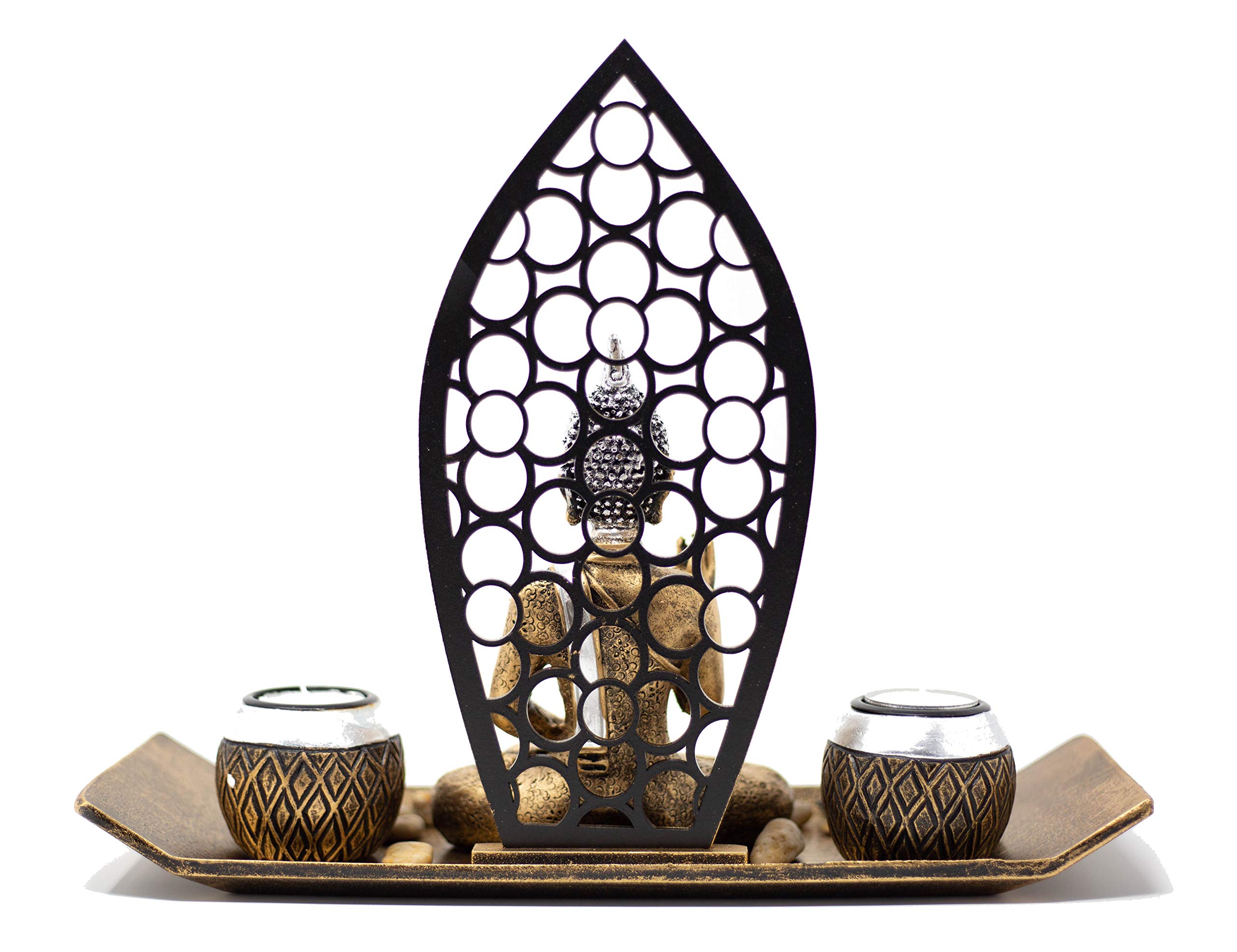 Portacandele In Legno Con Buddha - Set 4 Decorazioni Zen Per Casa - Foto 11
