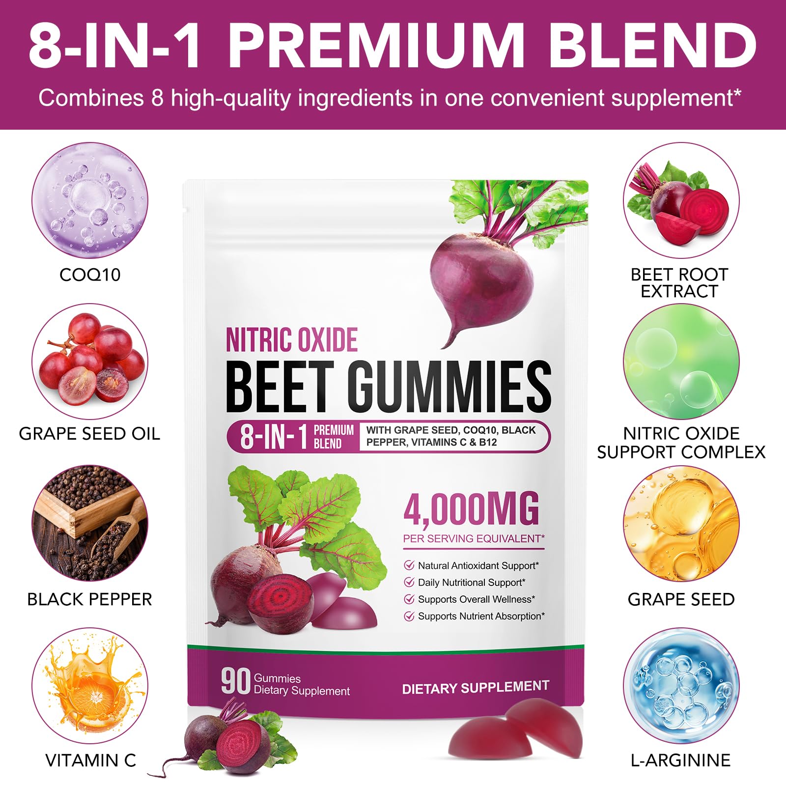 90 Chews Beet Root Gummies, Sugar Free/8 in 1 — Amazon image 4