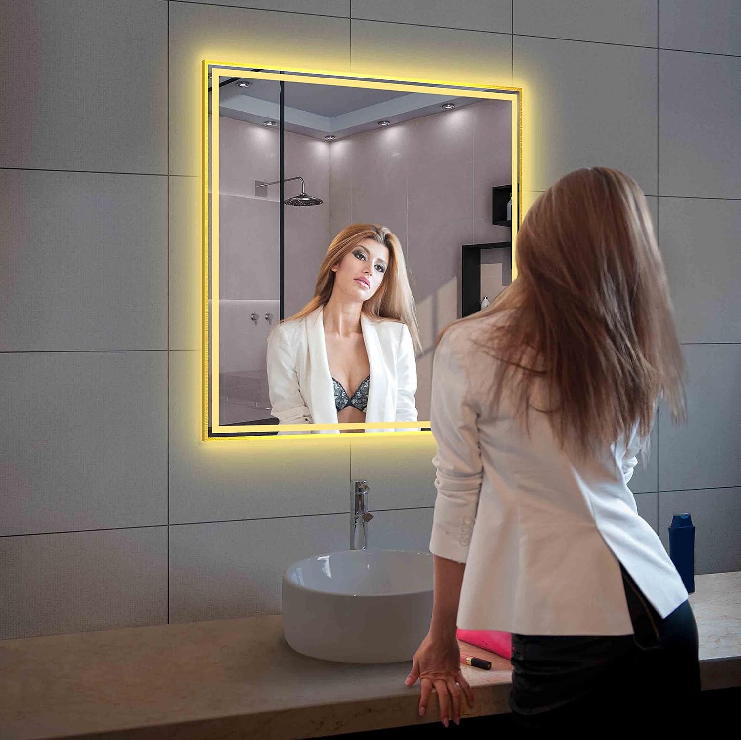 Blossom 36"x 36" LED Bathroom Mirror with Lights, Dimmable, Anti-Fog, Front Lit, Backlit, Lighted Wall Mounted Rectangle for Vanity Makeup Memory Function, Tempered Glass with Brushed Gold Frame