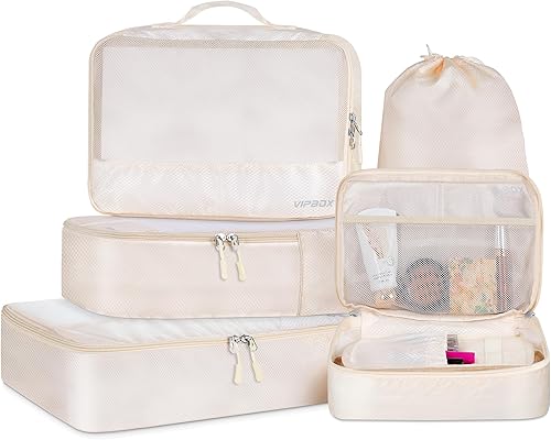 Juego de 5 cubos de equipaje de viaje duraderos para maletas, bolsas organizadoras, bolsas ligeras para viajes en avión y vacaciones, accesorios