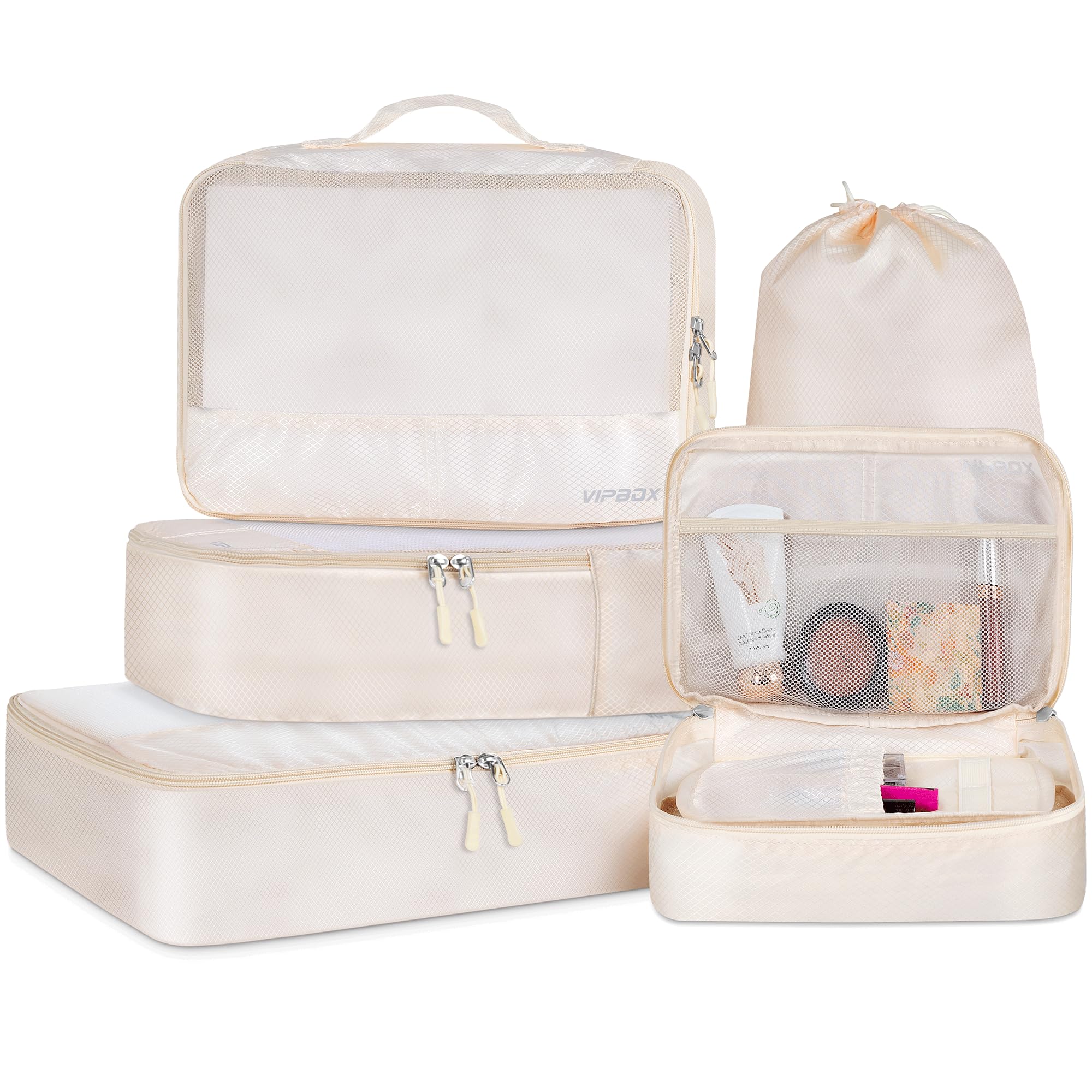 5 Set Packing Cubes Travel for Luggage Durable Suitcases Organizer Bags Lightweight Airplane Travel Vacation Essentials Accessories for Carry on (Cream)