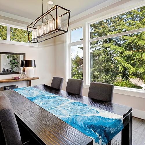 Miniatura 3 de Camino de mesa de mármol de 72 pulgadas de largo, textura de mármol océano, bufandas de tocador, arpillera rústica, decoración de mesa de comedor